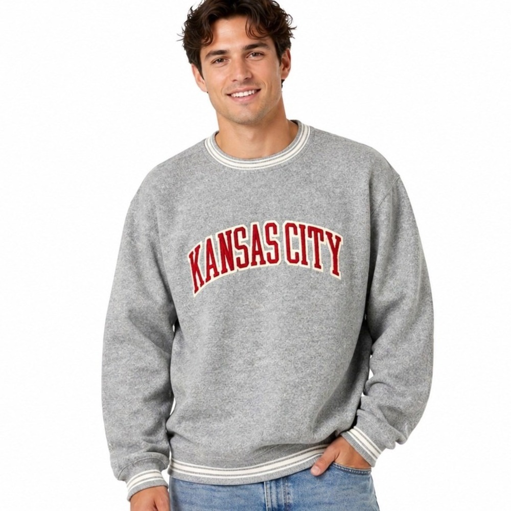 Gear For Sports Sweatshirt XL Gray Kansas City Vintage‎ Applique Striped Trim